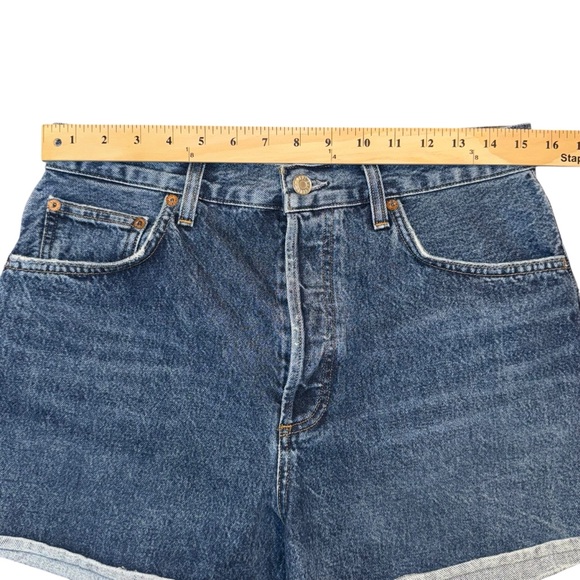 Agolde Dee high rise denim Jean Shorts rolled raw hem size 30 90’s vintage wash - Picture 9 of 13